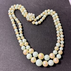 Vintage Mint Green & Pearly Green Double Strand Bead Necklace 1930's 18 inches